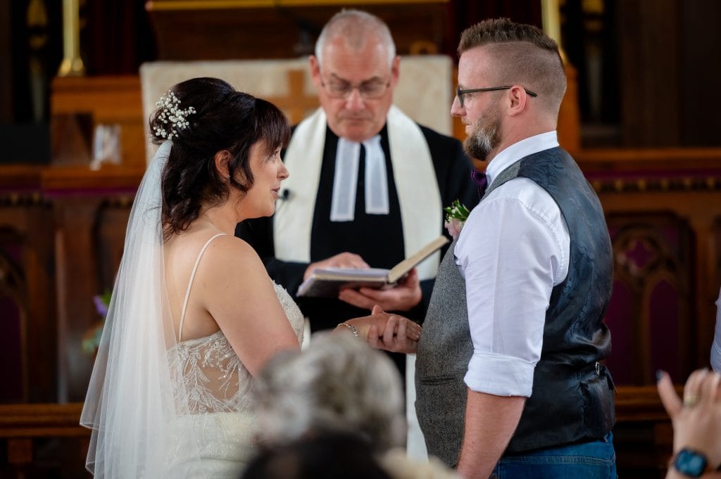 a man and woman in a church