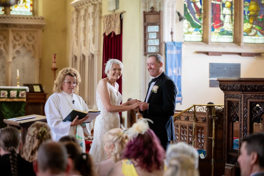 a man and woman in a church