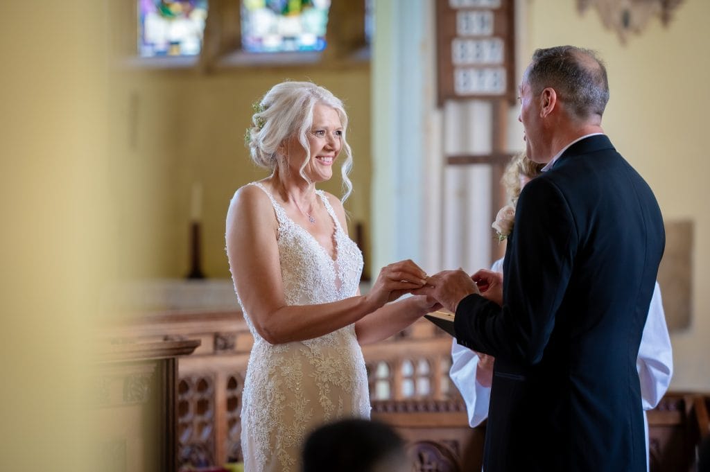 a man and woman in a church