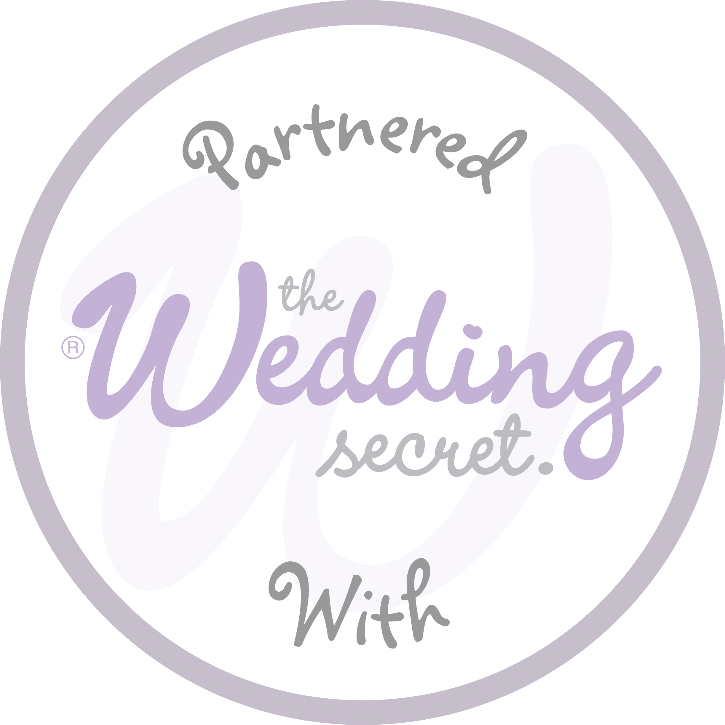 a white circle with purple text